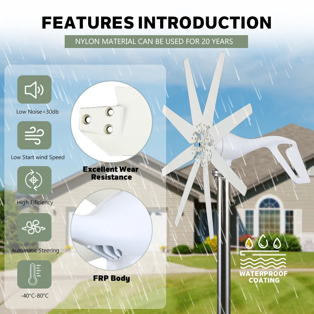 1000W Wind Turbine Generator 12V 24V 48V With MPPT Charge Controller Power Magnetic Dynamo Free Energy Windmill Home Use