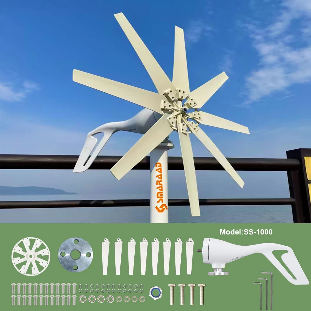 1000W Wind Turbine Generator 12V 24V 48V With MPPT Charge Controller Power Magnetic Dynamo Free Energy Windmill Home Use
