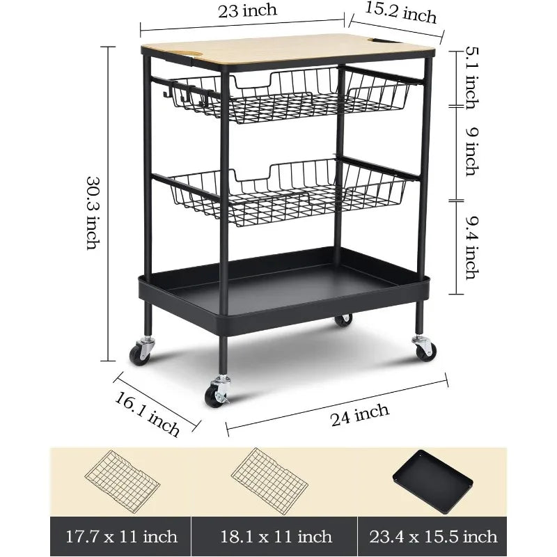 Kitchen Island Serving Cart with Utility Wood Tabletop. - Two Brothers DIY Store