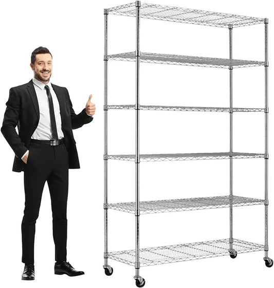 6-Tier Adjustable Storage Shelves Heavy Duty Wire Shelving Unit with Wheels 2100Lb Metal