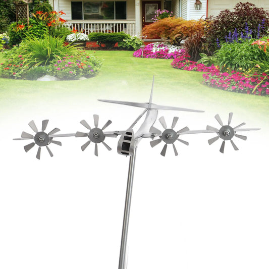 Aircraft Wind Sculpture Wind Powered Rotate Stainless Steel Airplane Windmill Easy Assemble Metal Windmill Garden Decor