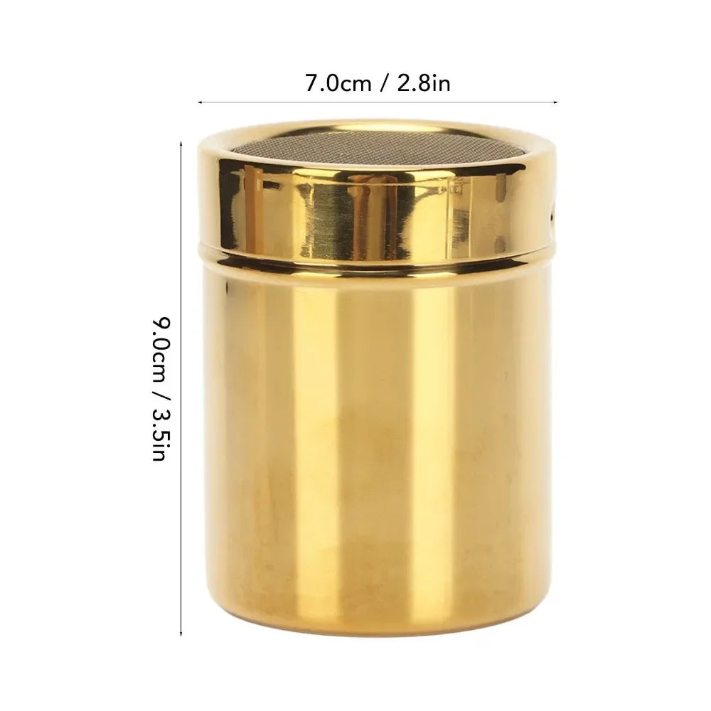 Seasoning Tools, Powder Shaker Stainless Steel Rust Resistance Gold Fine Mesh Powder Sugar Shaker for Kitchen, Seasoning Tools