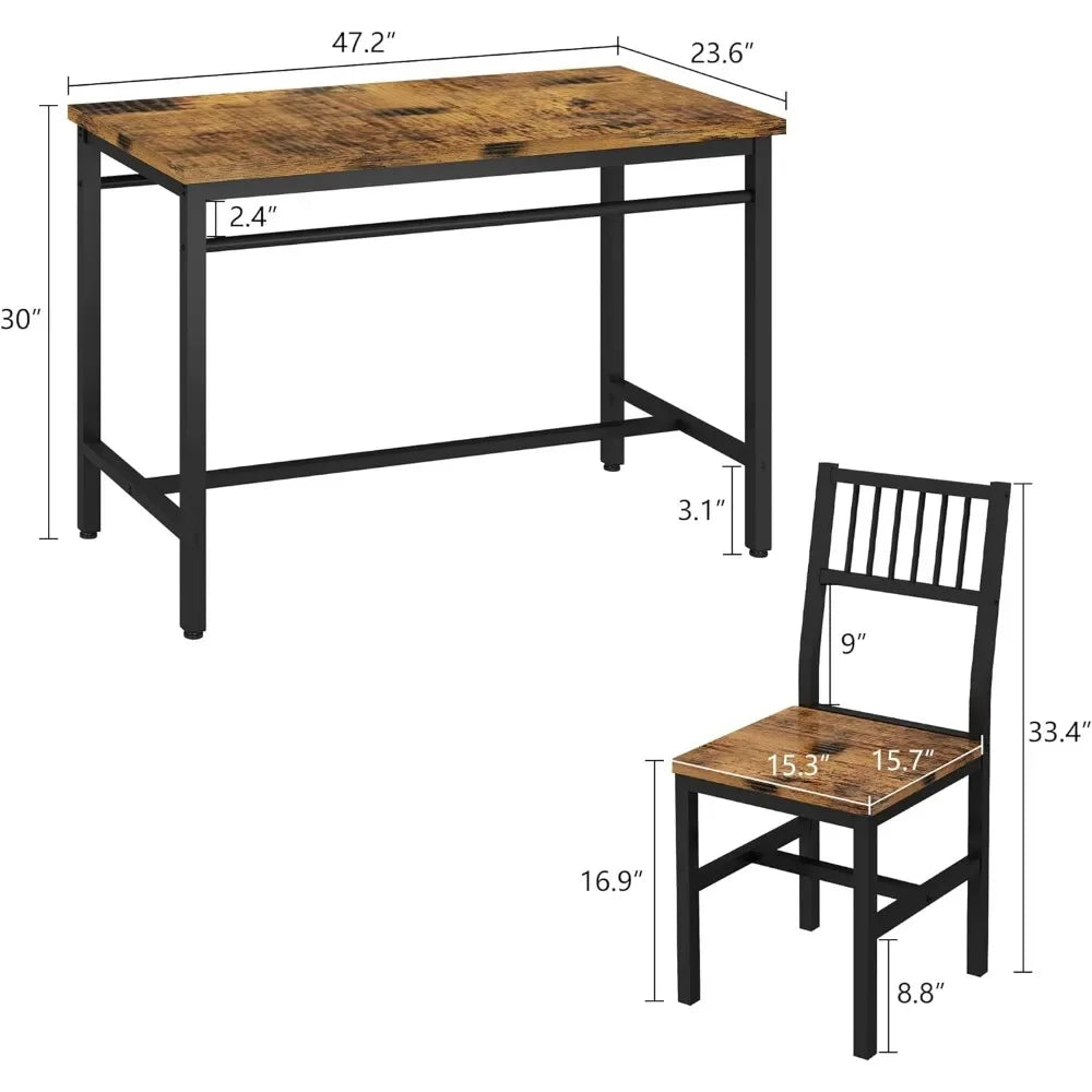 47.2 Inch 4 Person Dining Table Set, Industrial Table Set with 4 Curved Chairs, 5 Piece Restaurant Rectangular Table Set