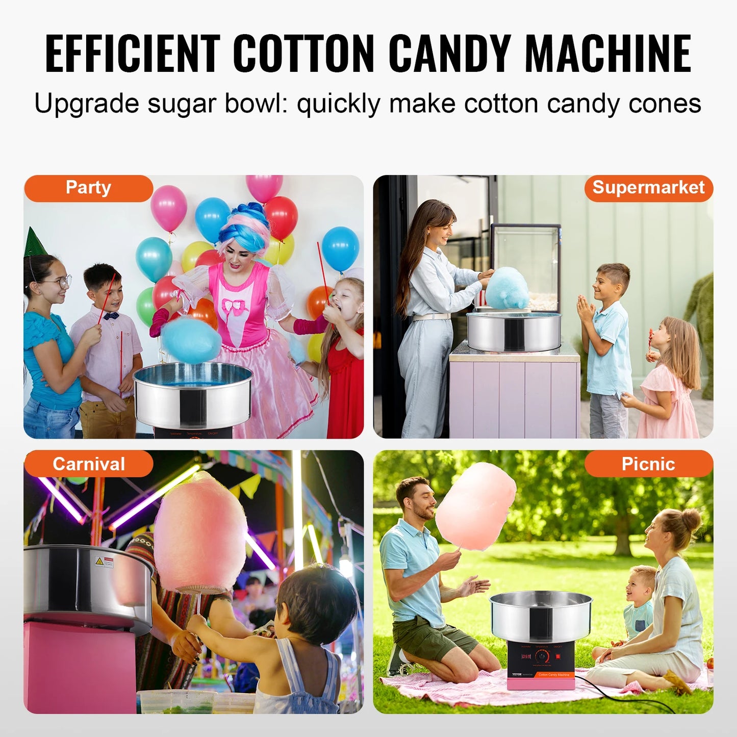 Electric Cotton Candy Machine Candy Floss Maker Commercial Cotton Candy Machine with Stainless Steel Bowl and Sugar Scoop