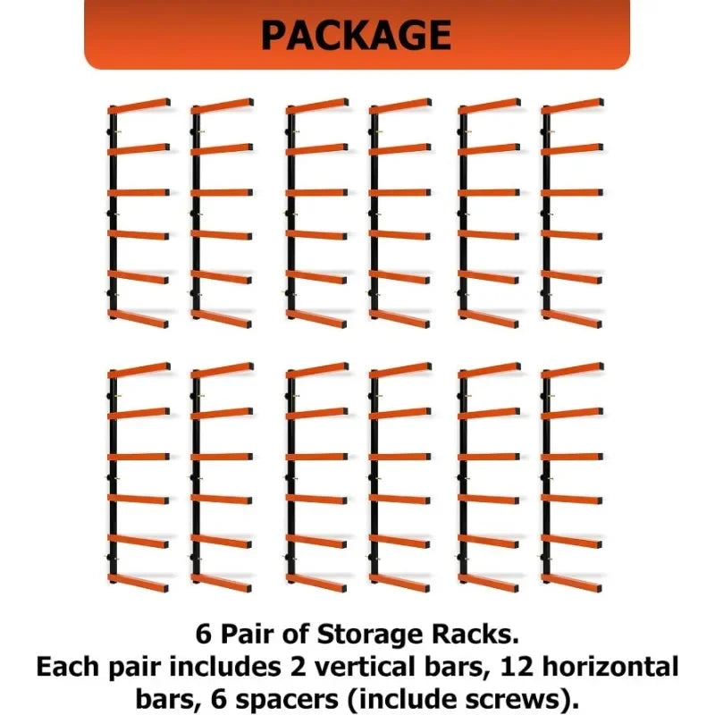 6 Pair of 6 Levels Shelf Lumber Rack Lumber Storage Rack Lumber Organizer Wood Organizer Steel Wall Mounted Max 600