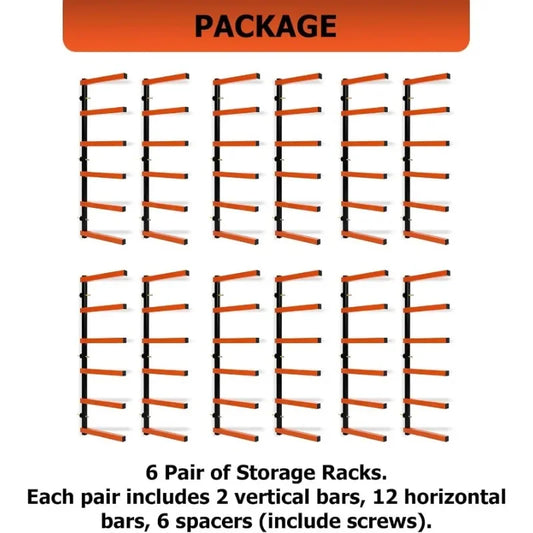 6 Pair of 6 Levels Shelf Lumber Rack Lumber Storage Rack Lumber Organizer Wood Organizer Steel Wall Mounted Max 600