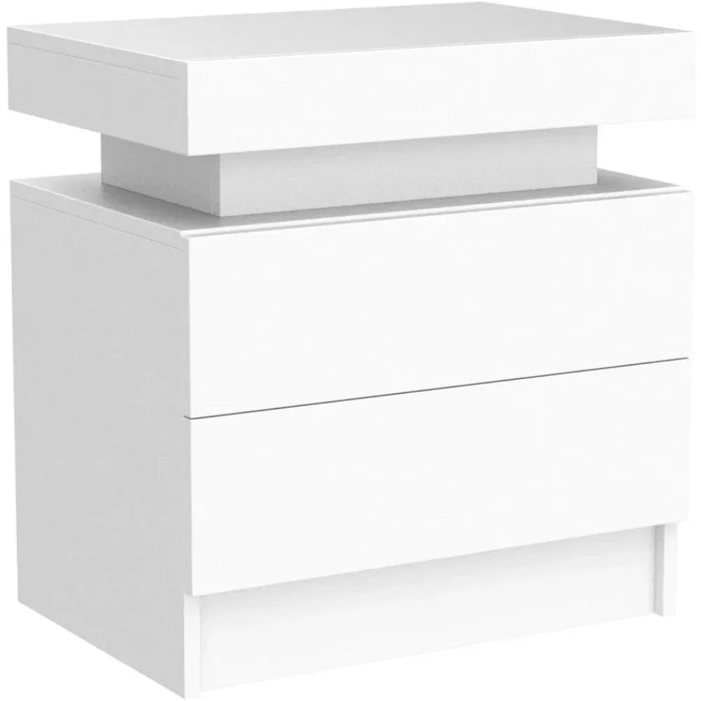 LED Nightstands with 2 Drawers, End Table with RGB LED Lights for Bedroom Living Room, White Bedside Table