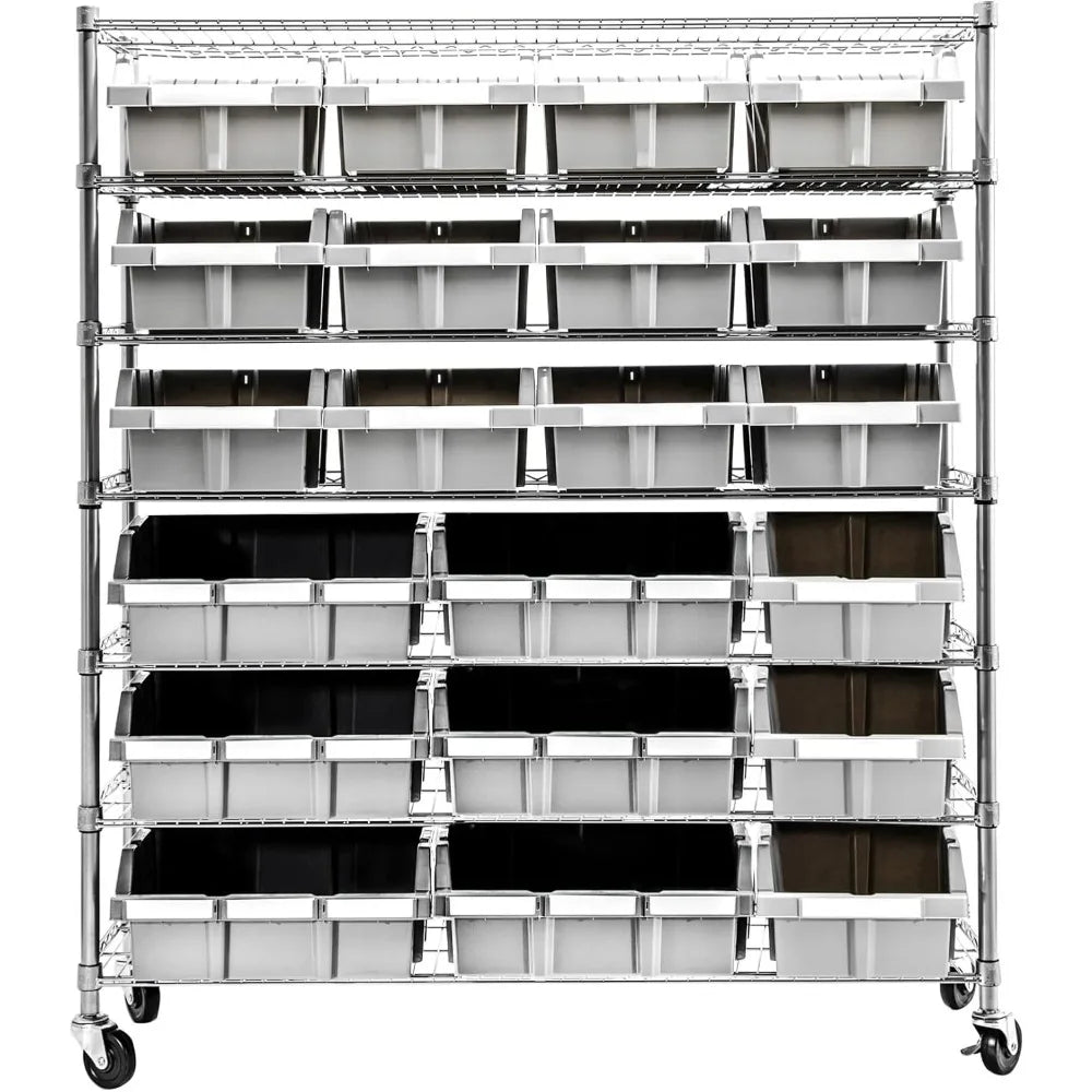 Heavy Duty NSF Bin Rack Solid Steel Wire Shelving Storage Unit, Patented Organizer for Garage, Warehouse, Office, Restaurant