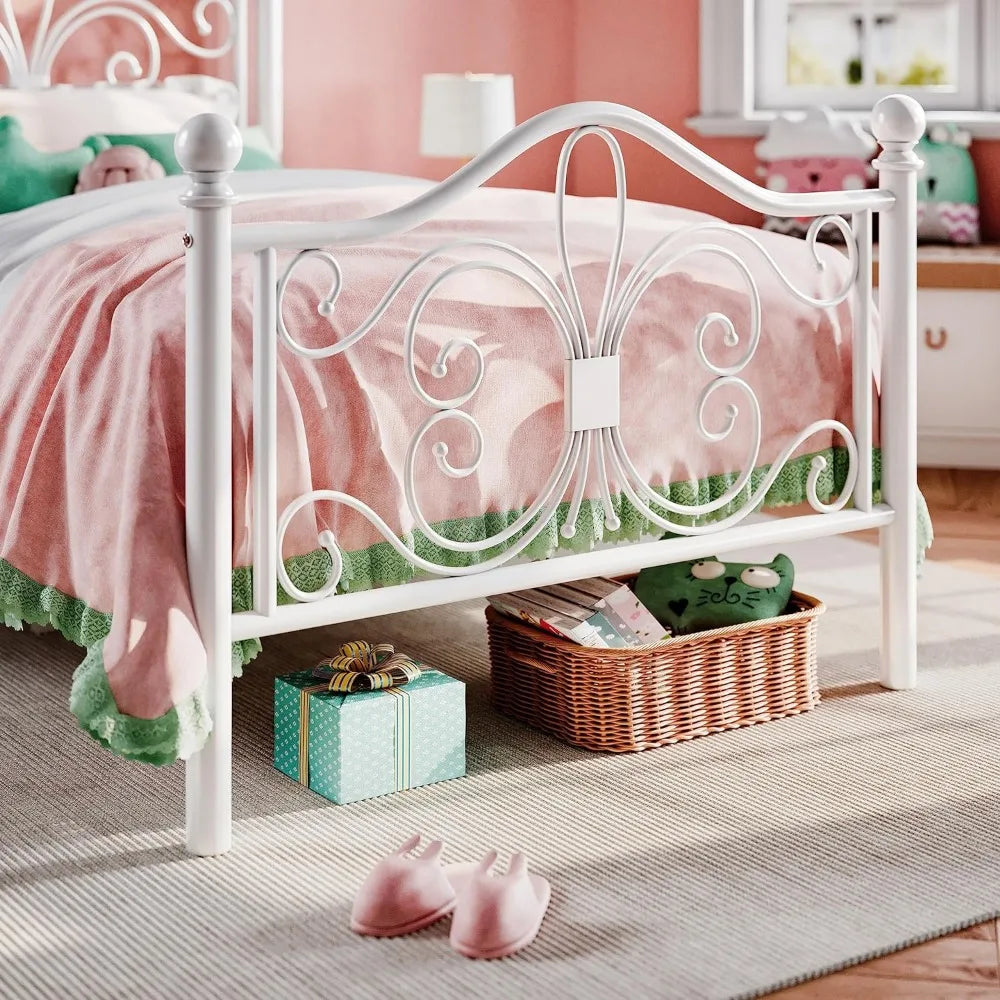 SHA CERLIN Twin Size Bed Frame for Kids,Metal Bed Frame with Butterfly Pattern Design Headboard & Footboard,No Box Spring Needed