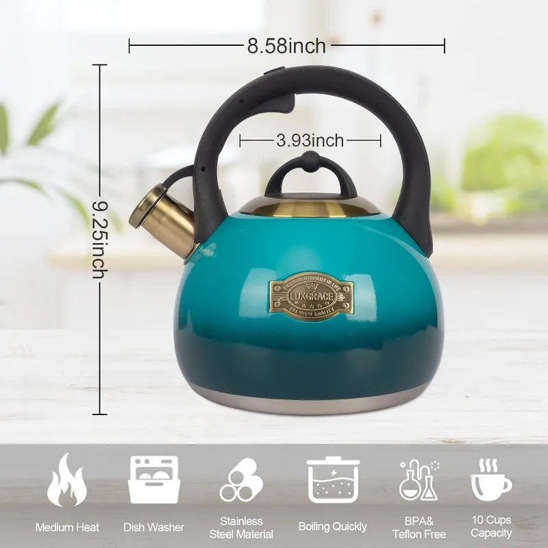 Tea Kettle Stovetop Whistling Kettle Teapot, Food Grade Stainless Steel Teakettle for Stove Top with Heat Proof Ergonomic Handle