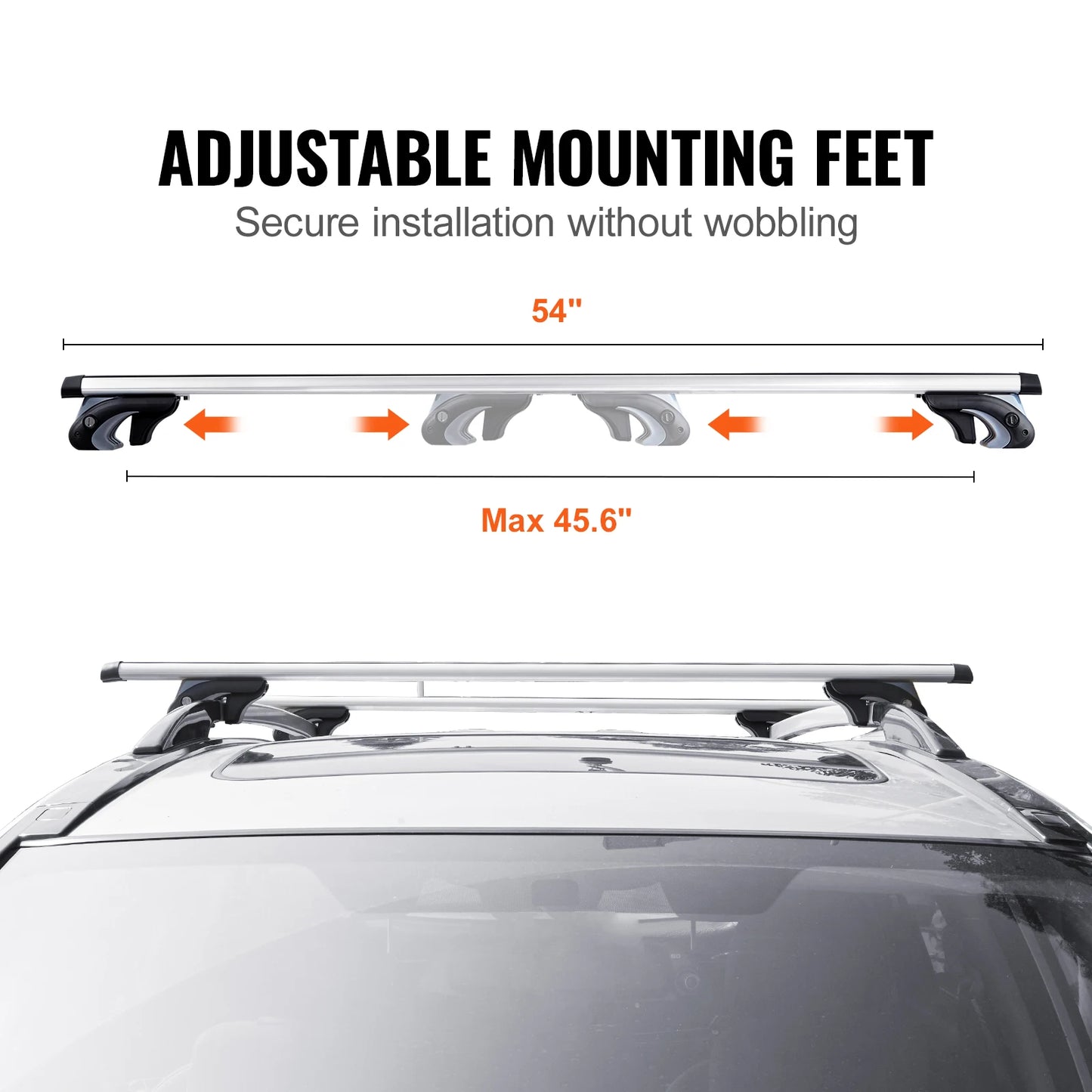 Roof Rack Crossbar Adjustable Aliuminum Roof Rail Crossbar Baggage Luggage Carrier 200LBS Top Roof Crossbar Silver Black