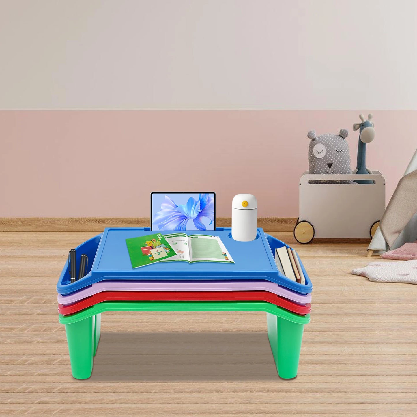 4 Pcs Kids Lap Desk Tray, Plastic Breakfast Laptop Trays with Side Pockets. - Two Brothers DIY Store