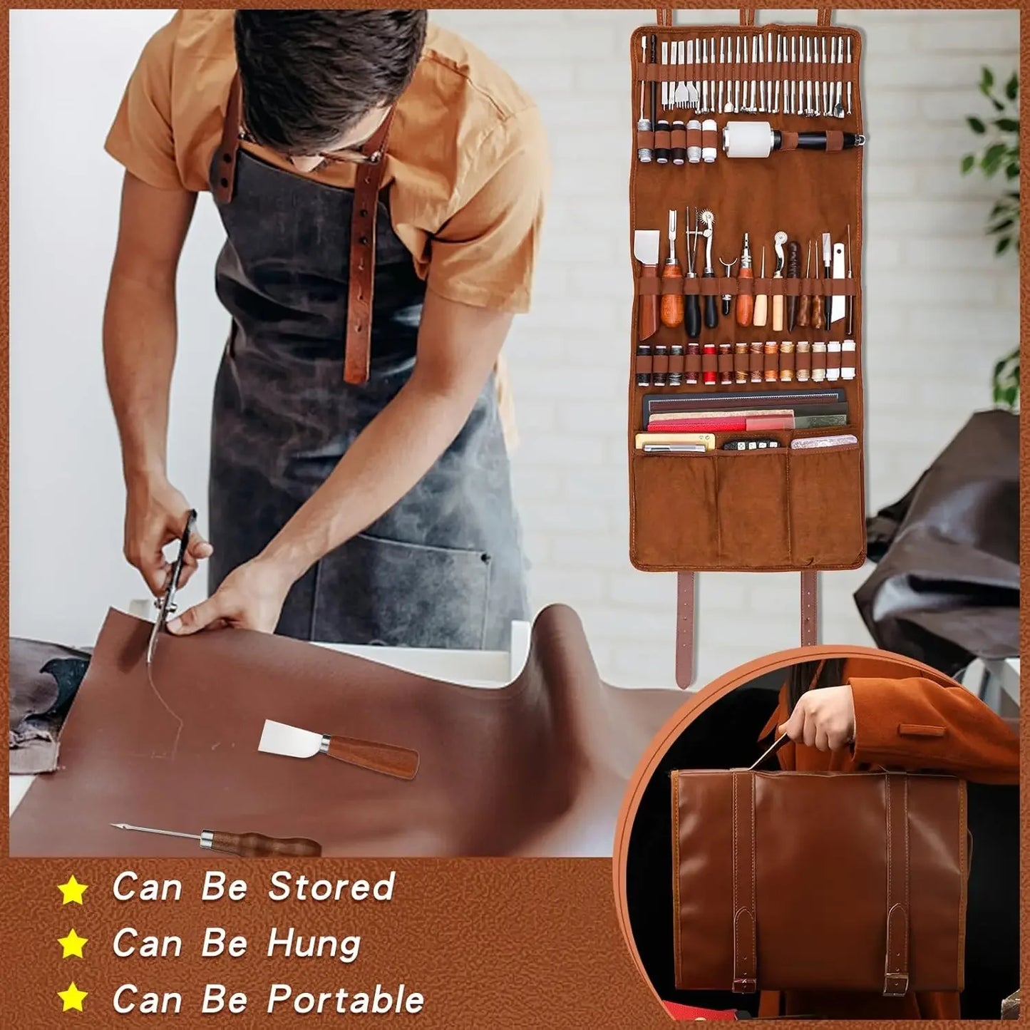 Leather Tooling Kit Leather Working Kit with Custom Handbag Cutting Mats Engraving Punching Sewing Stamping Sanding