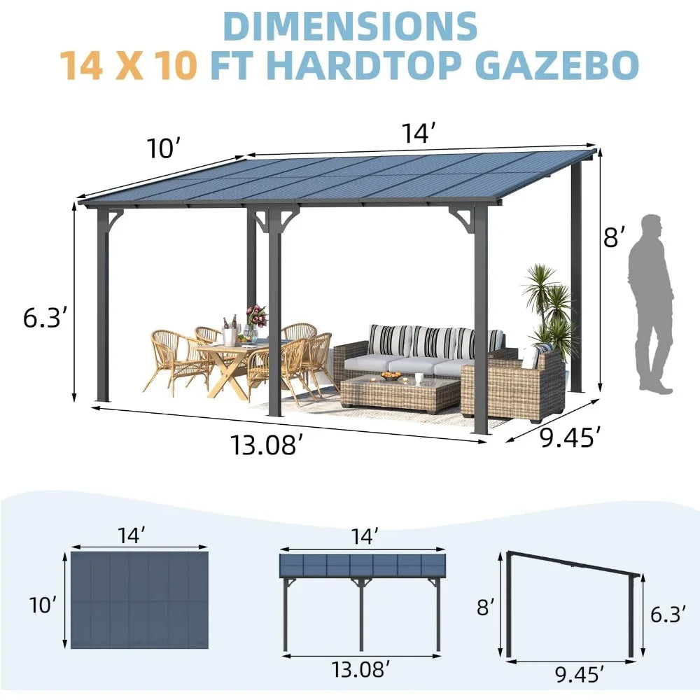 14' x 10' Gazebo for Patio, Hard Top Lean-to Gazebo Pergola.