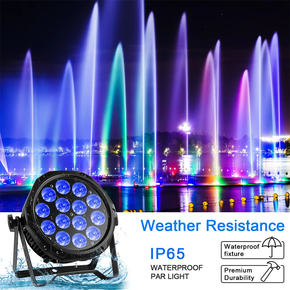 Yiflamefly 4 in 1 Stage Effect Par Light IP65 Waterproof Outdoor Flat Par Light 14x10W LED Beam Light for Wedding DJ Party