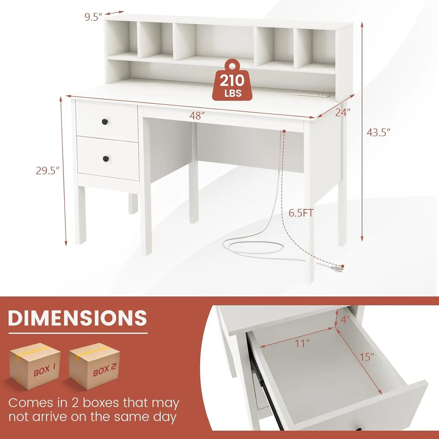 White Desk with Drawers & Hutch. - Two Brothers DIY Store