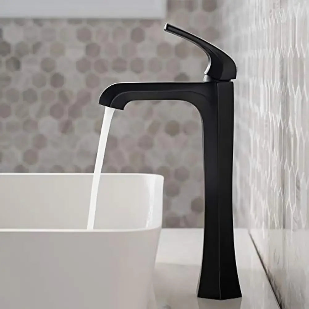 Single Handle Vessel Bathroom Faucet Brass Construction Pop-Up Drain Eco-Friendly Matte Black High Performance Aerator