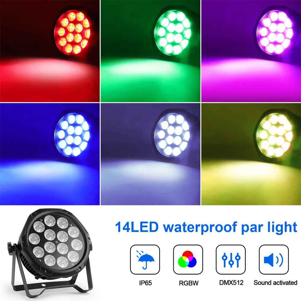 Yiflamefly 4 in 1 Stage Effect Par Light IP65 Waterproof Outdoor Flat Par Light 14x10W LED Beam Light for Wedding DJ Party