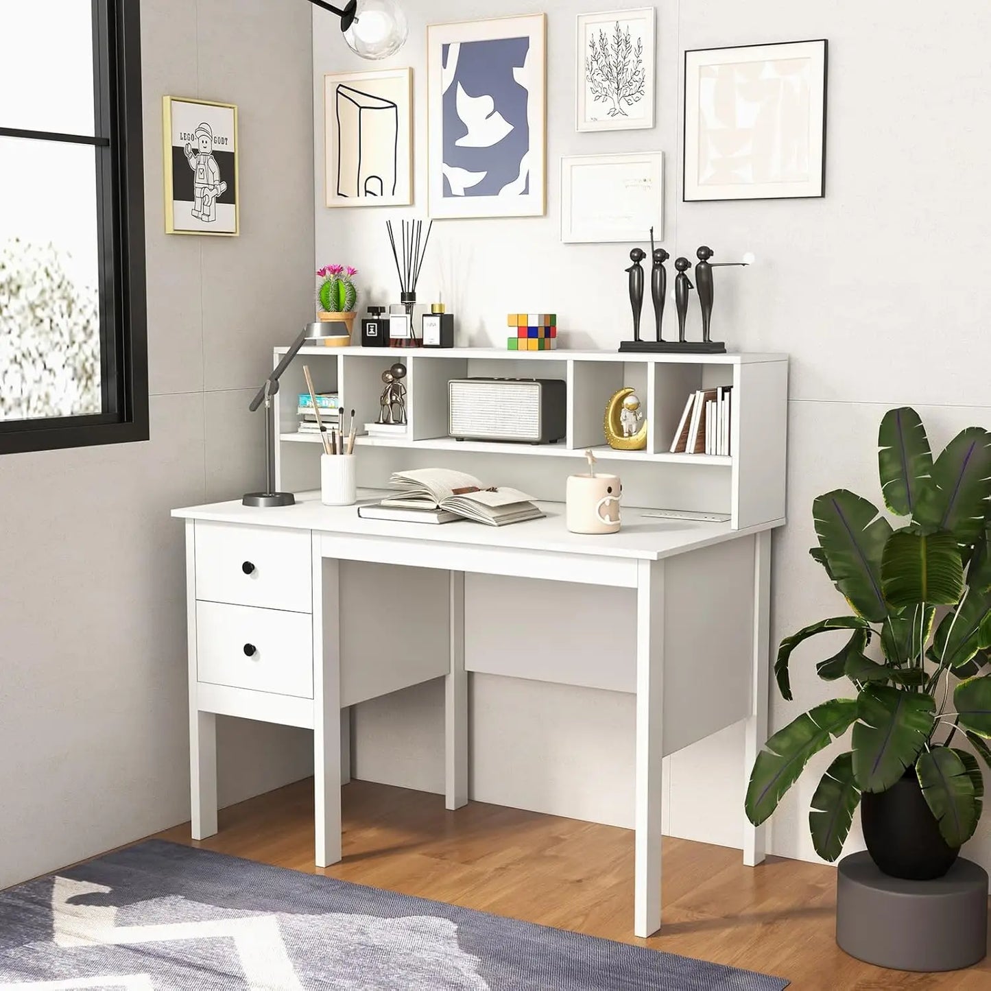 White Desk with Drawers & Hutch. - Two Brothers DIY Store