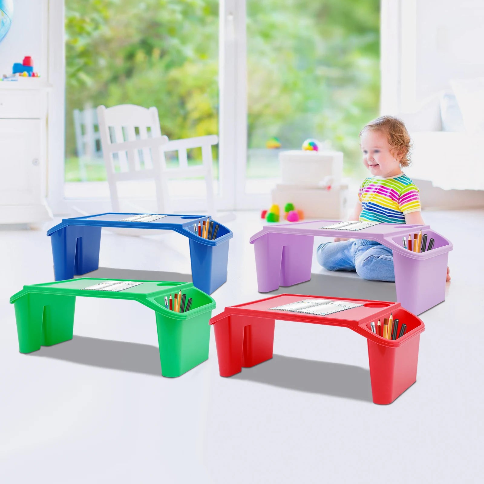 4 Pcs Kids Lap Desk Tray, Plastic Breakfast Laptop Trays with Side Pockets. - Two Brothers DIY Store