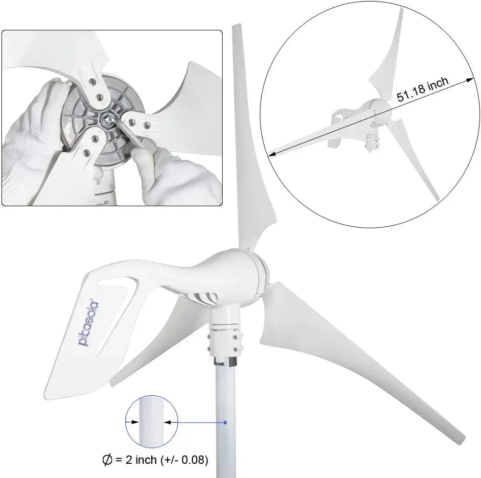 Wind Turbine Generator 400W 12V with 3 Blade 2.5m/s Low Wind Speed Starting Wind Turbines with Charge Controller Windmill - Two Brothers DIY Store