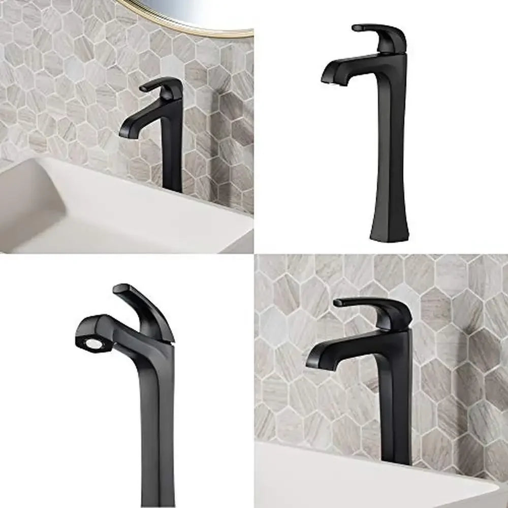 Single Handle Vessel Bathroom Faucet Brass Construction Pop-Up Drain Eco-Friendly Matte Black High Performance Aerator