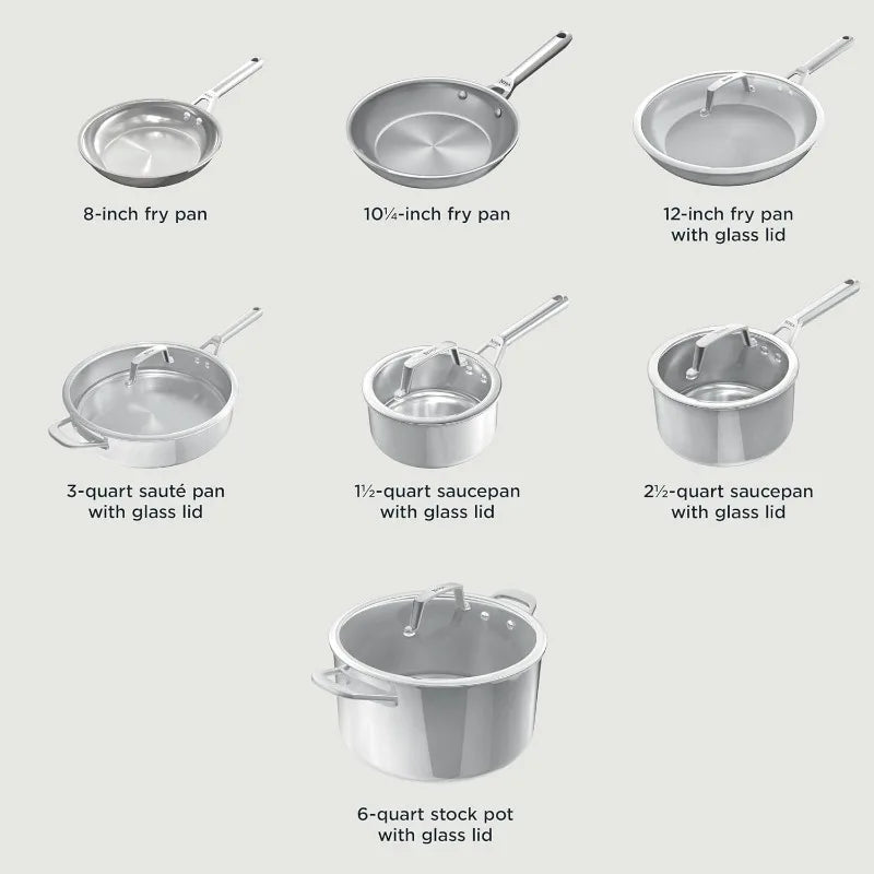 EverClad Stainless Steel Cookware 12 Piece Pots & Pans Set, All Stovetops & Induction, Oven Safe to 600°F. - Two Brothers DIY Store