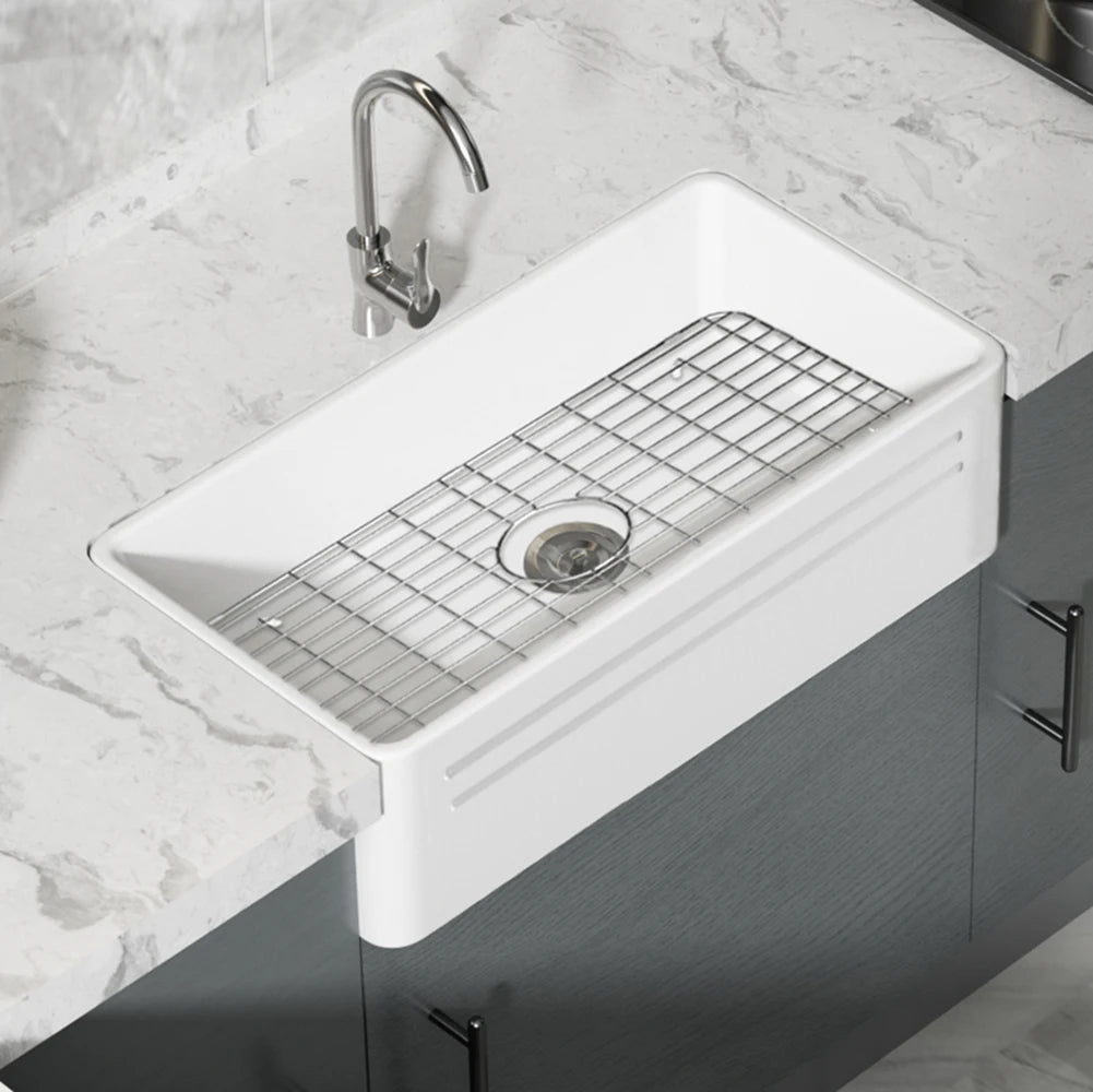 Farmhouse Kitchen Sink,,Reversible Single/Double Bowl - White