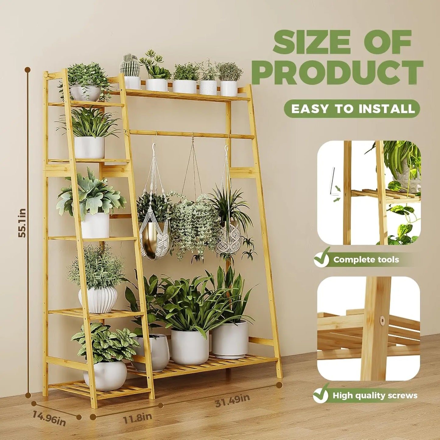 Bamboo Large Plant Shelf. - Two Brothers DIY Store