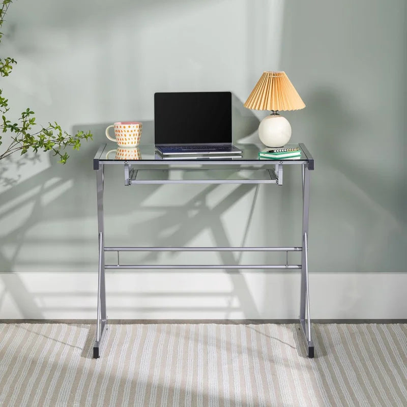 Metal And Glass Laptop Computer Desk. - Two Brothers DIY Store