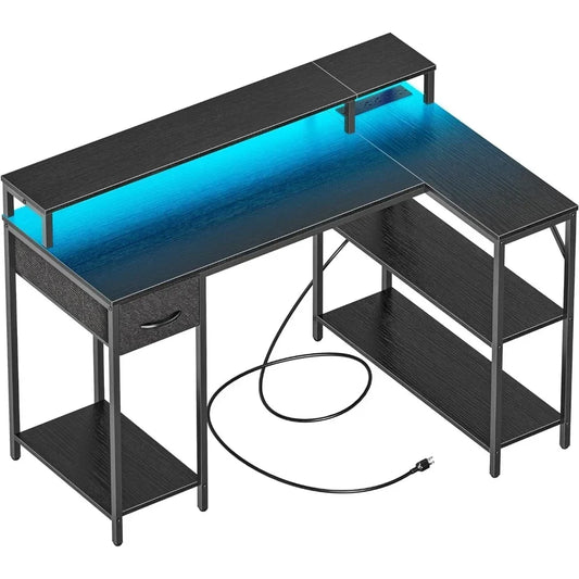 L Shaped Gaming Desk With LED Lights & Power Outlets. - Two Brothers DIY Store