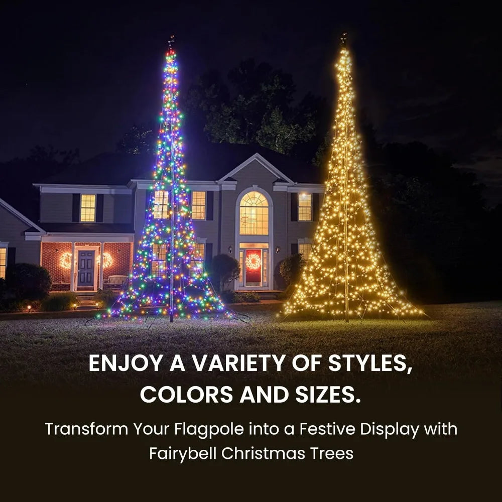 Flagpole LED Christmas Tree, 25ftOutdoor Christmas Decorations - 1,500 LED Tree ,Suitable for Existing Flagpoles,Large Xmas Tree