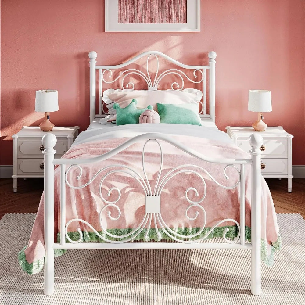 SHA CERLIN Twin Size Bed Frame for Kids,Metal Bed Frame with Butterfly Pattern Design Headboard & Footboard,No Box Spring Needed