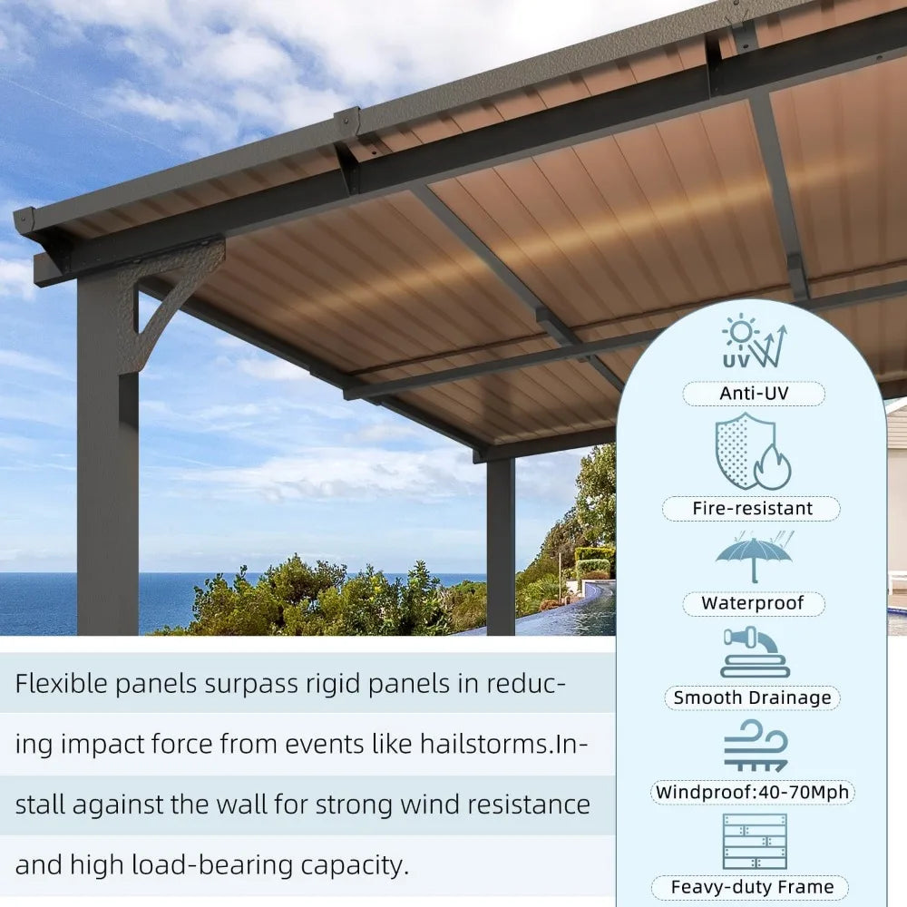 14' x 10' Gazebo for Patio, Hard Top Lean-to Gazebo Pergola.