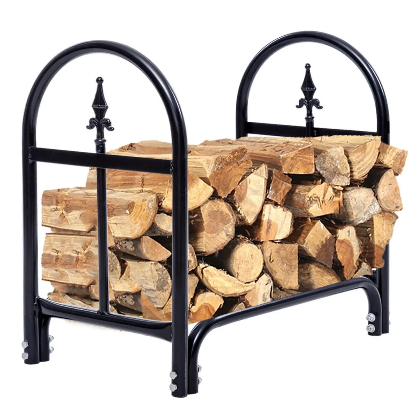 Outdoor Steel Firewood Log Rack Wood Storage Holder Black Heavy Duty