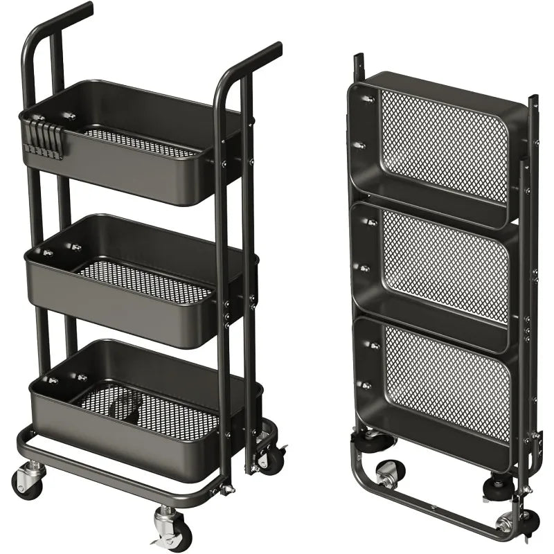 3 Tier White Metal Foldable Rolling Cart. - Two Brothers DIY Store