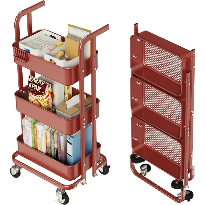 3 Tier White Metal Foldable Rolling Cart. - Two Brothers DIY Store