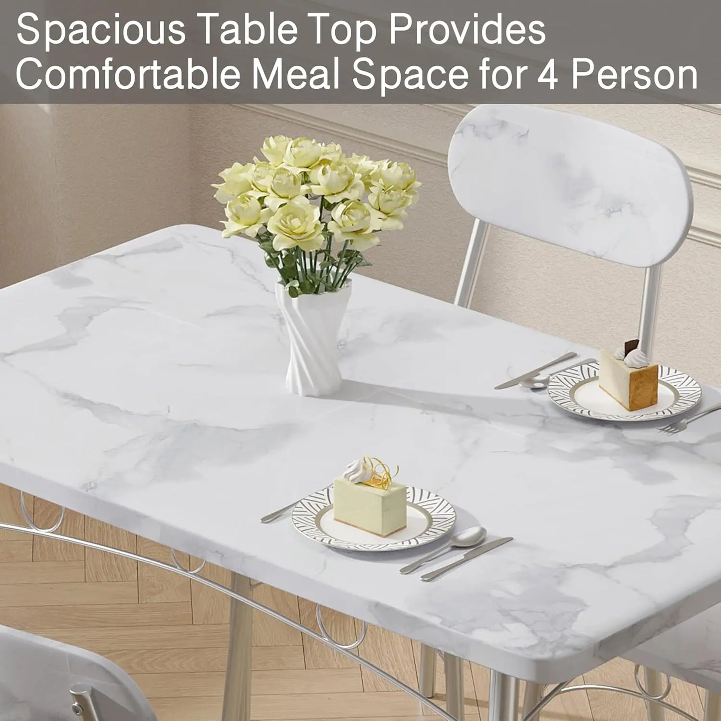 Dining Table Set for 4 5 Piece Dinette with Chairs for Kitchen, Breakfast Nook and Small Space, 43.3", White