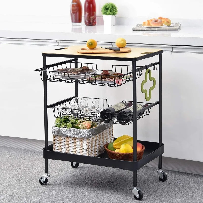 Kitchen Island Serving Cart with Utility Wood Tabletop. - Two Brothers DIY Store