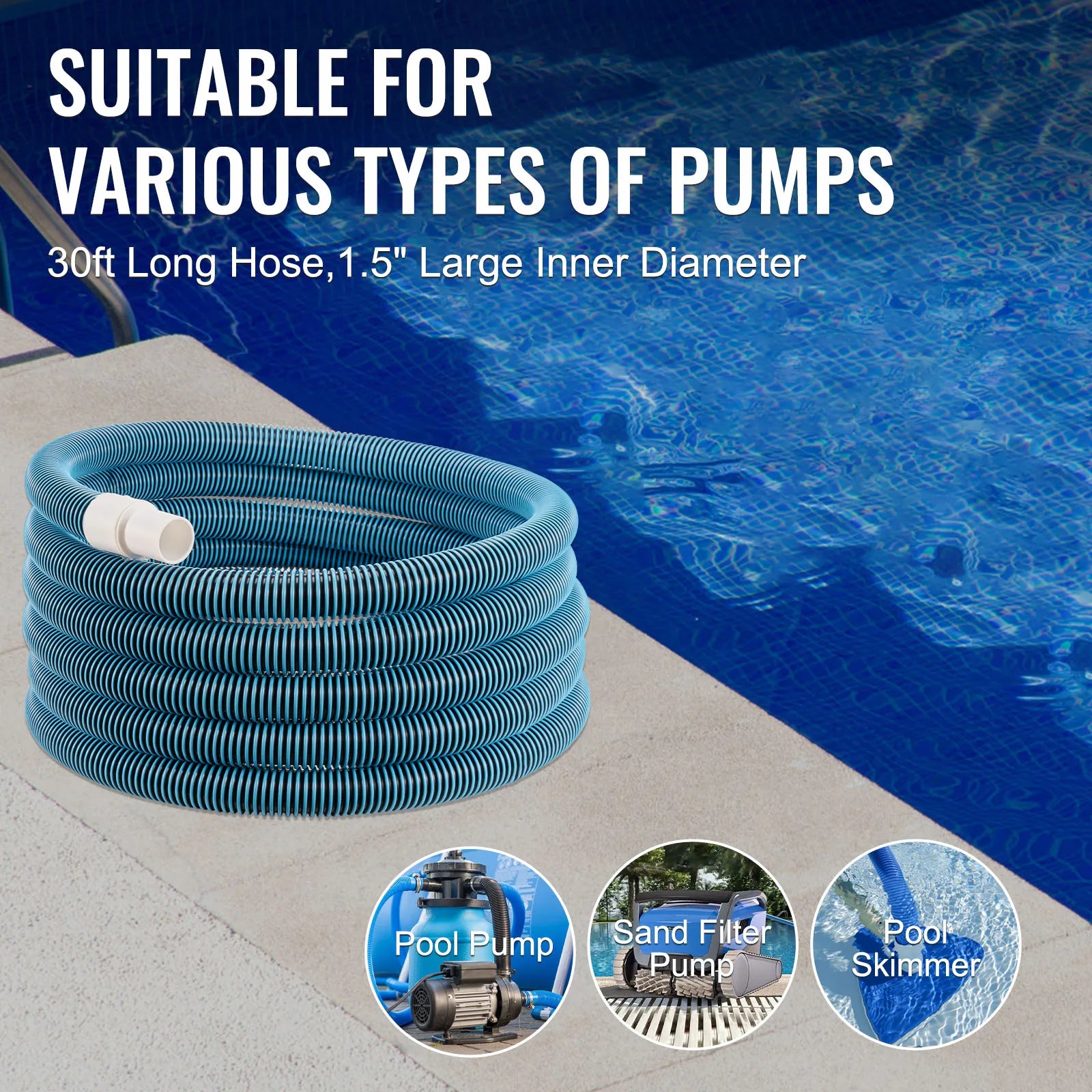 Heavy Duty Swimming Pool Hose 1-1/2-Inch x 30-Feet Pool Vacuum Cleaning Hose. - Two Brothers DIY Store