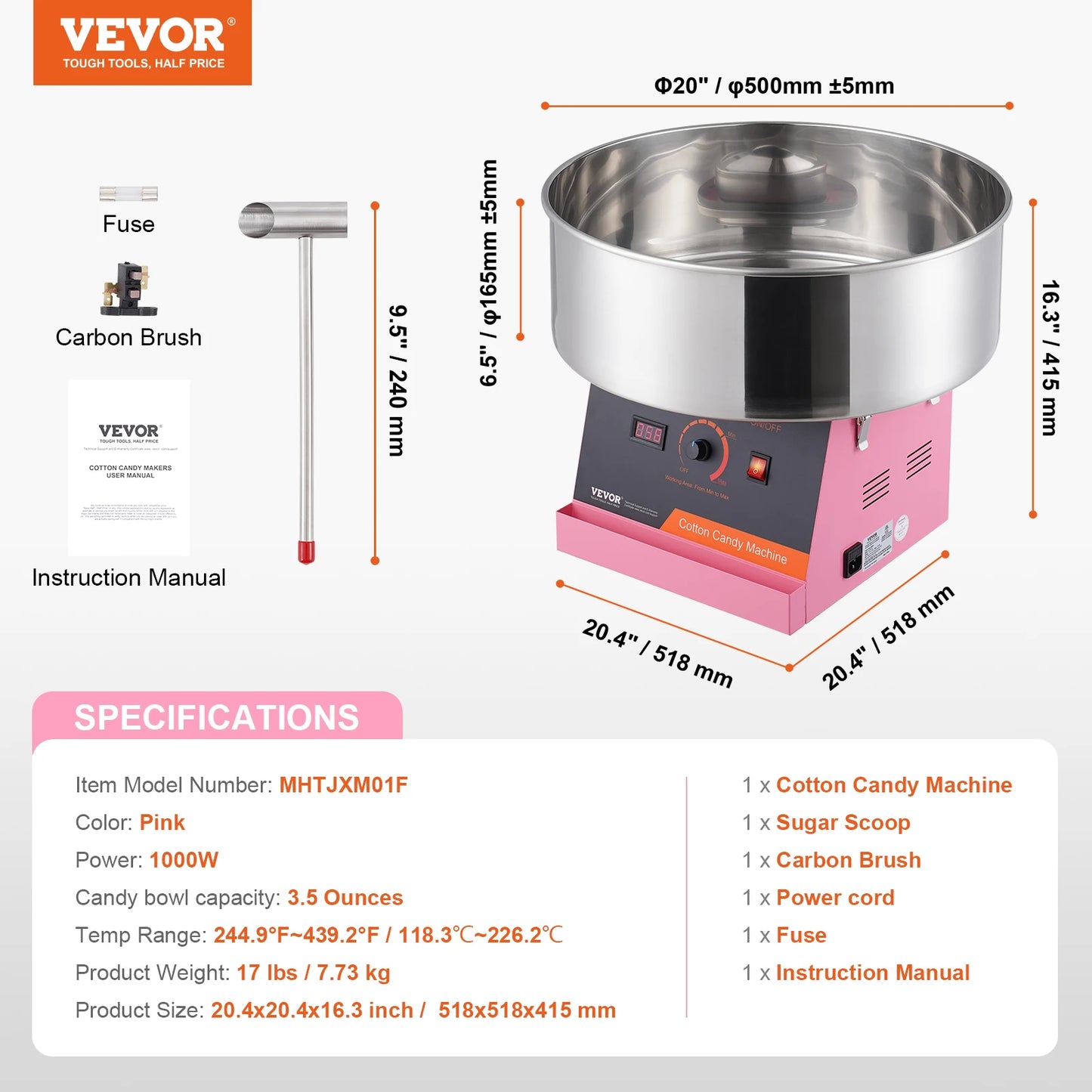 Electric Cotton Candy Machine Candy Floss Maker Commercial Cotton Candy Machine with Stainless Steel Bowl and Sugar Scoop