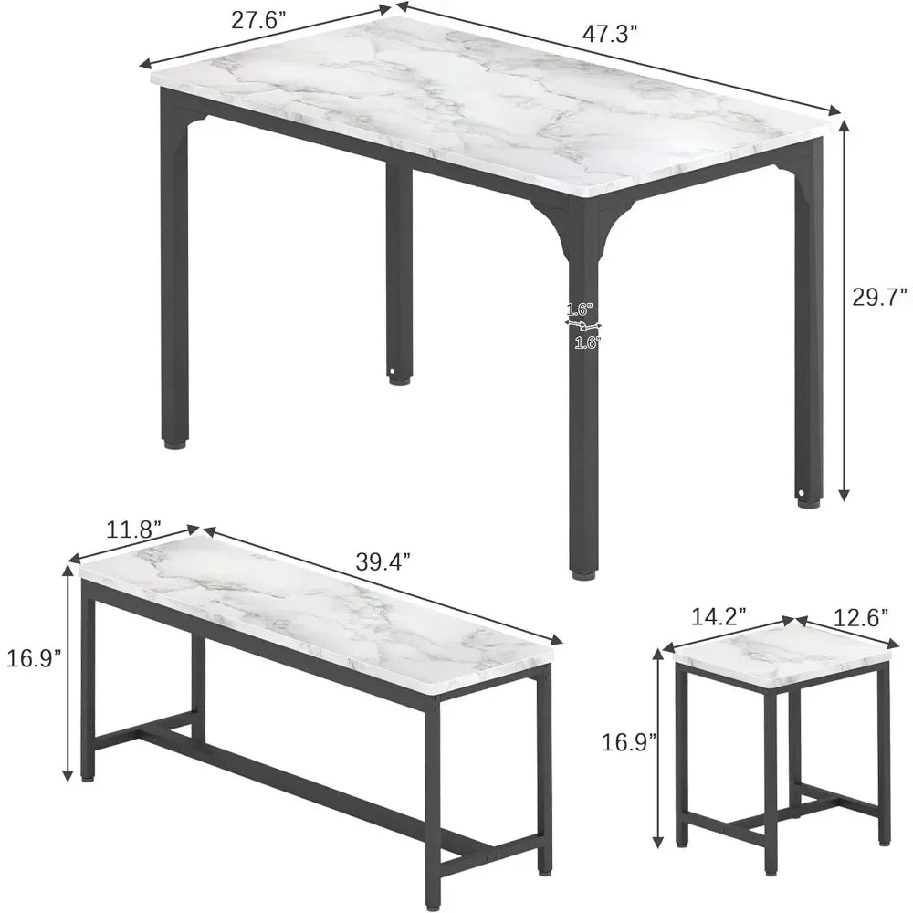 Dining table set, 5 piece kitchen table and 6 chairs, heavy duty dining table with metal frame and faux marble countertops