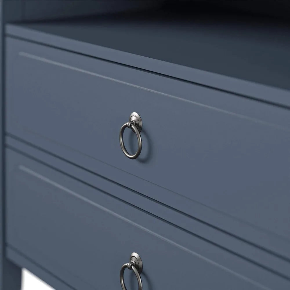 Her Majesty 2 Drawer Nightstand, Blue, Made of Painted MDF with Real Wood Legs, Suitable for Bedrooms and Living Rooms