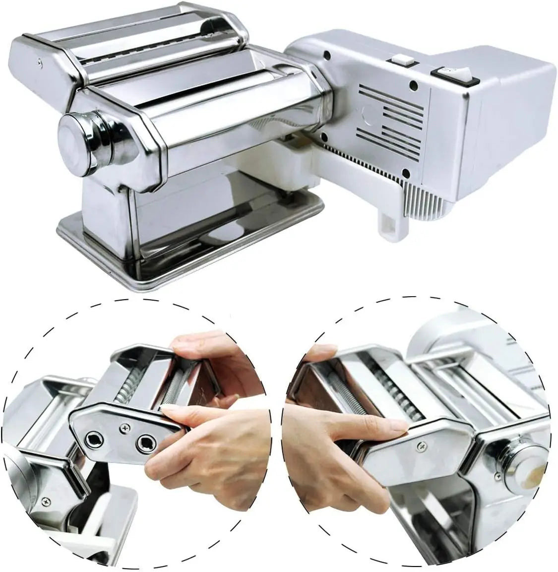 Electric Pasta Maker with Motor Automatic Pasta Machine with Hand Crank and Multifunctional Rollers