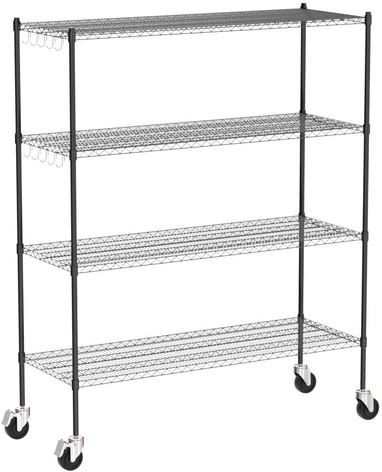 Wire Shelving with 4" Wheels, 2000Lbs Heavy Duty 4-Tier Shelving Metal Shelves, 60x24x72in Steel Wire Storage Shelf Commercial G