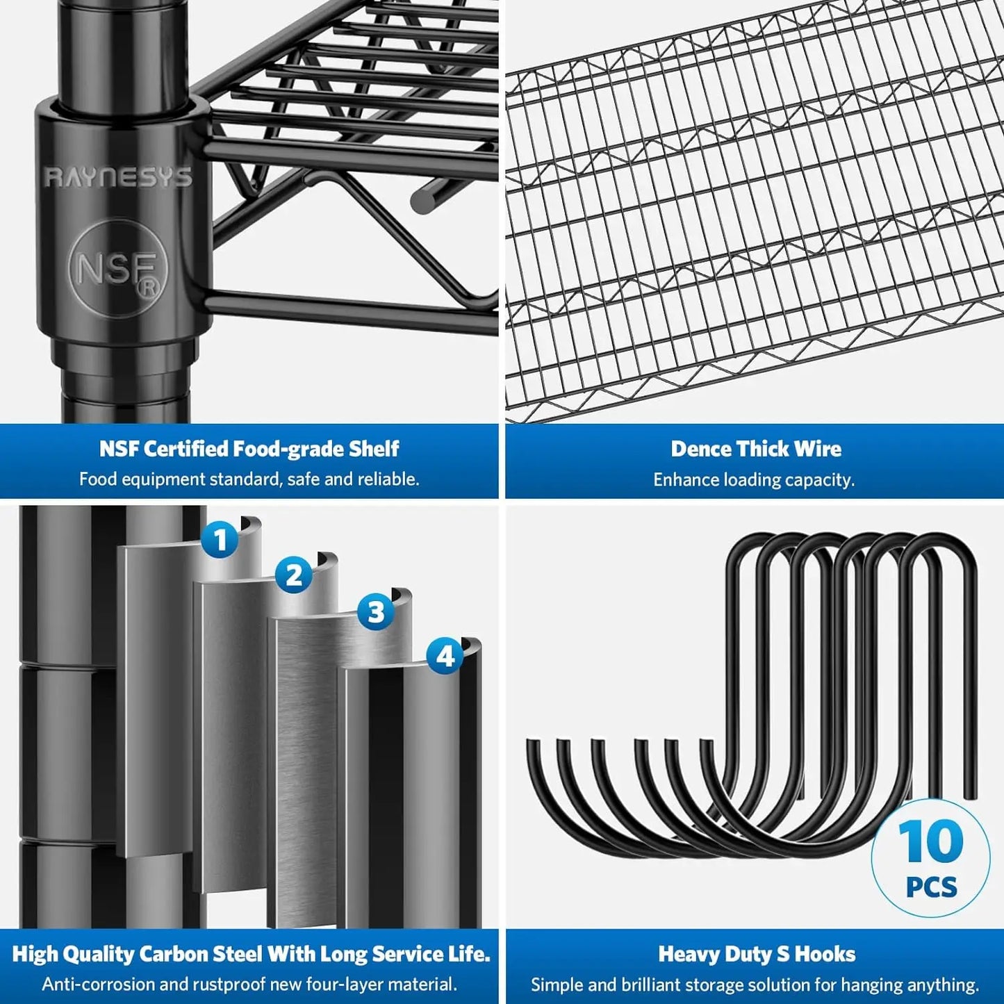 Wire Shelving with 4" Wheels, 2000Lbs Heavy Duty 4-Tier Shelving Metal Shelves, 60x24x72in Steel Wire Storage Shelf Commercial G