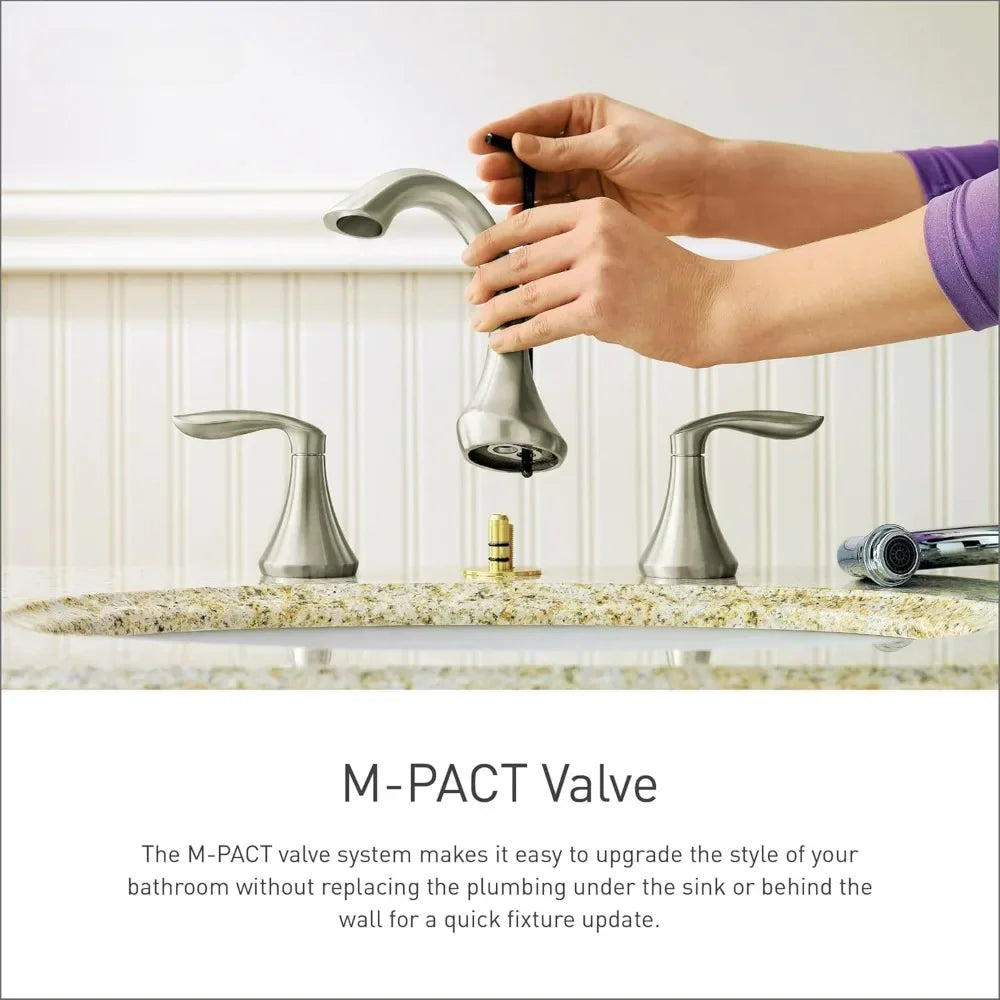 Bathroom Faucet Brushed Nickel Two-Handle High Arc Widespread Bathroom Sink Faucet for 3-Hole Setups with Valve Included  Faucet