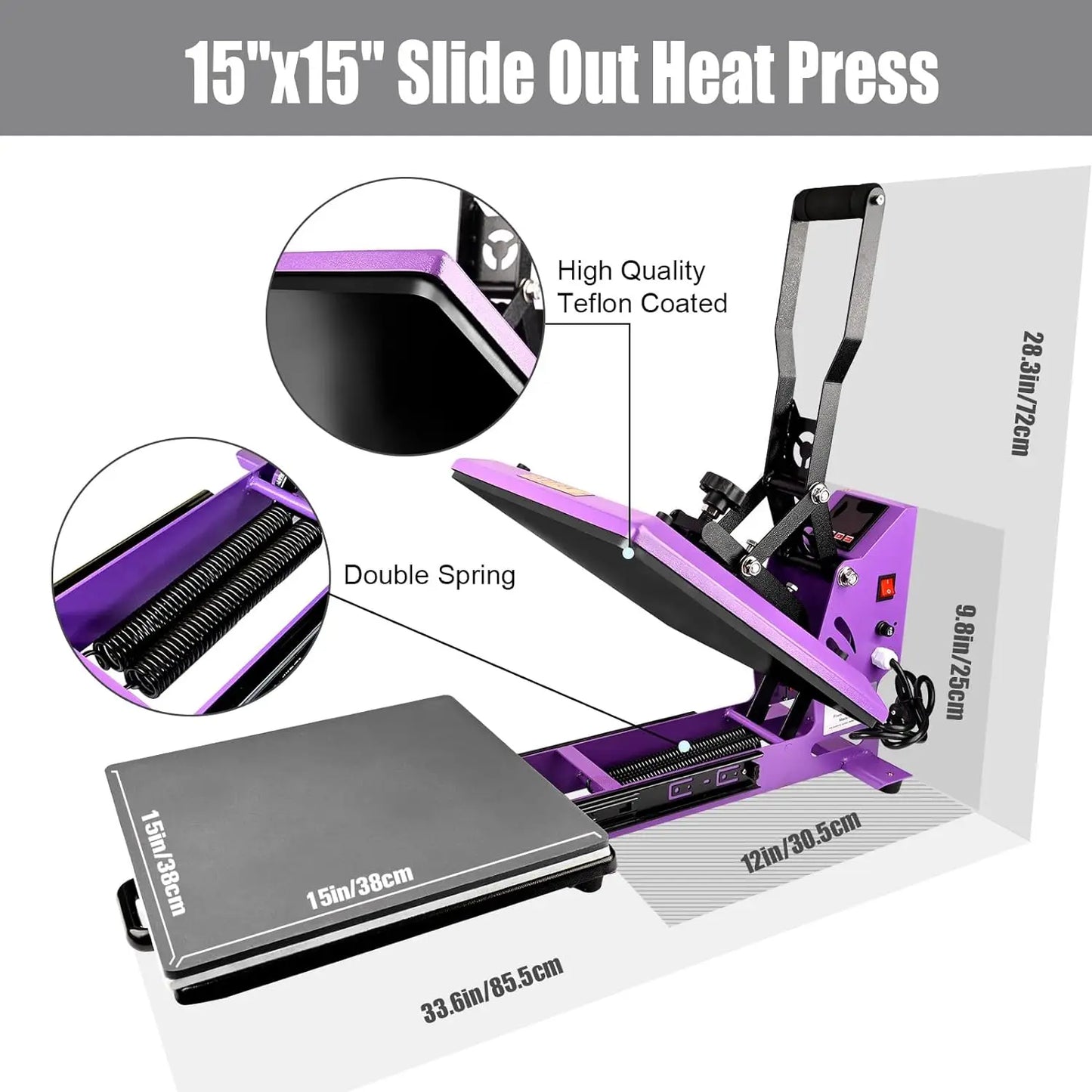 Heat Press 15x15 inch Digital Heat Press Machine, Slide Out Industrial Quality