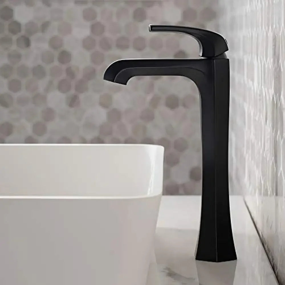 Single Handle Vessel Bathroom Faucet Brass Construction Pop-Up Drain Eco-Friendly Matte Black High Performance Aerator