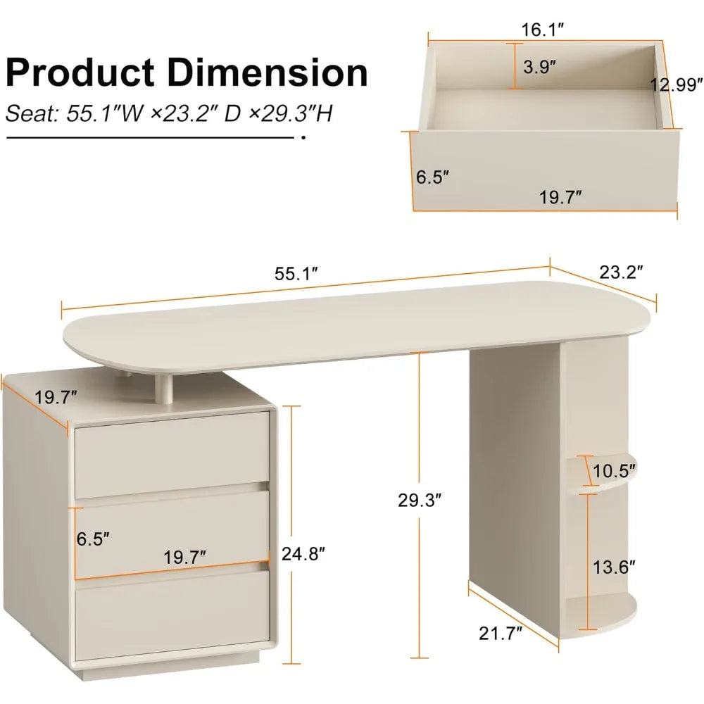 55inch Computer Desk with Drawers and Storage Shelves. - Two Brothers DIY Store